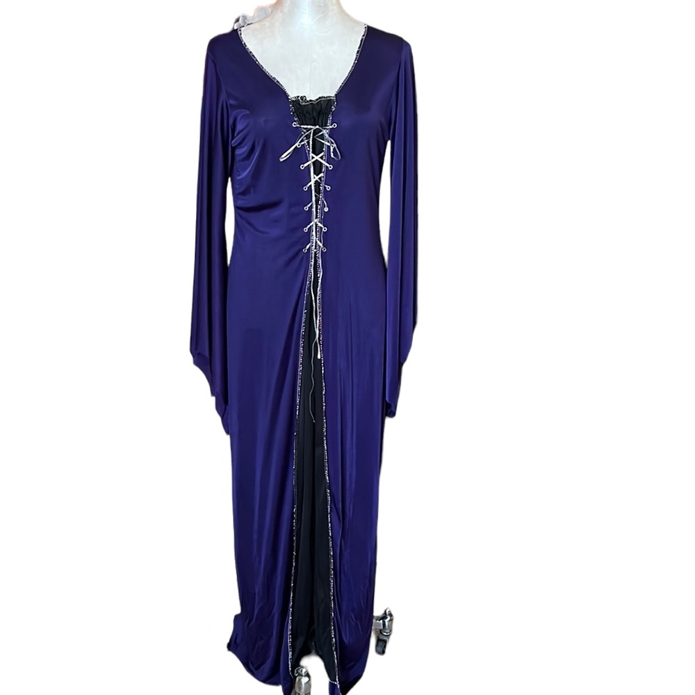 Purple Lace-Up Maxi Dress with Long Sleeves